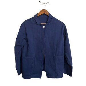 Womens Blue Open Front Pockets Long Sleeve Denim Jean Jacket Size Large